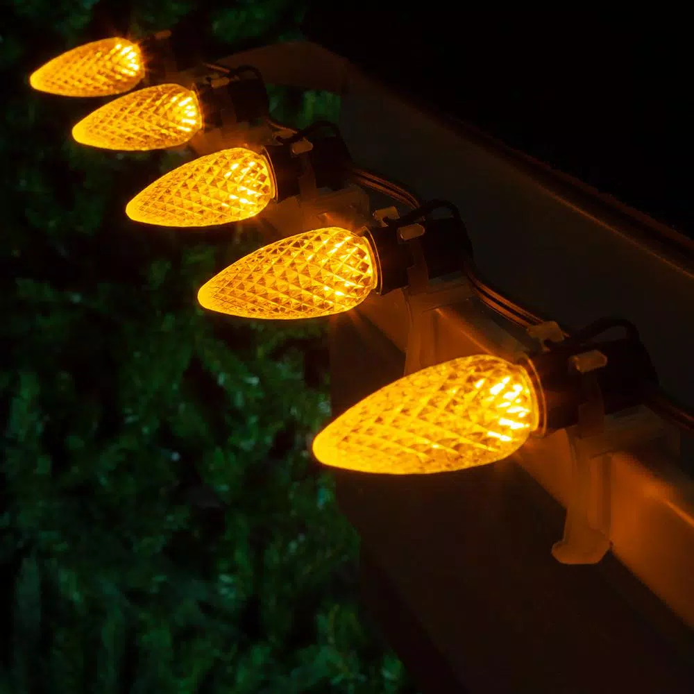 Wintergreen Lighting OptiCore C9 LED Gold Faceted Christmas Light Bulbs, 25-Pack, E17 Base