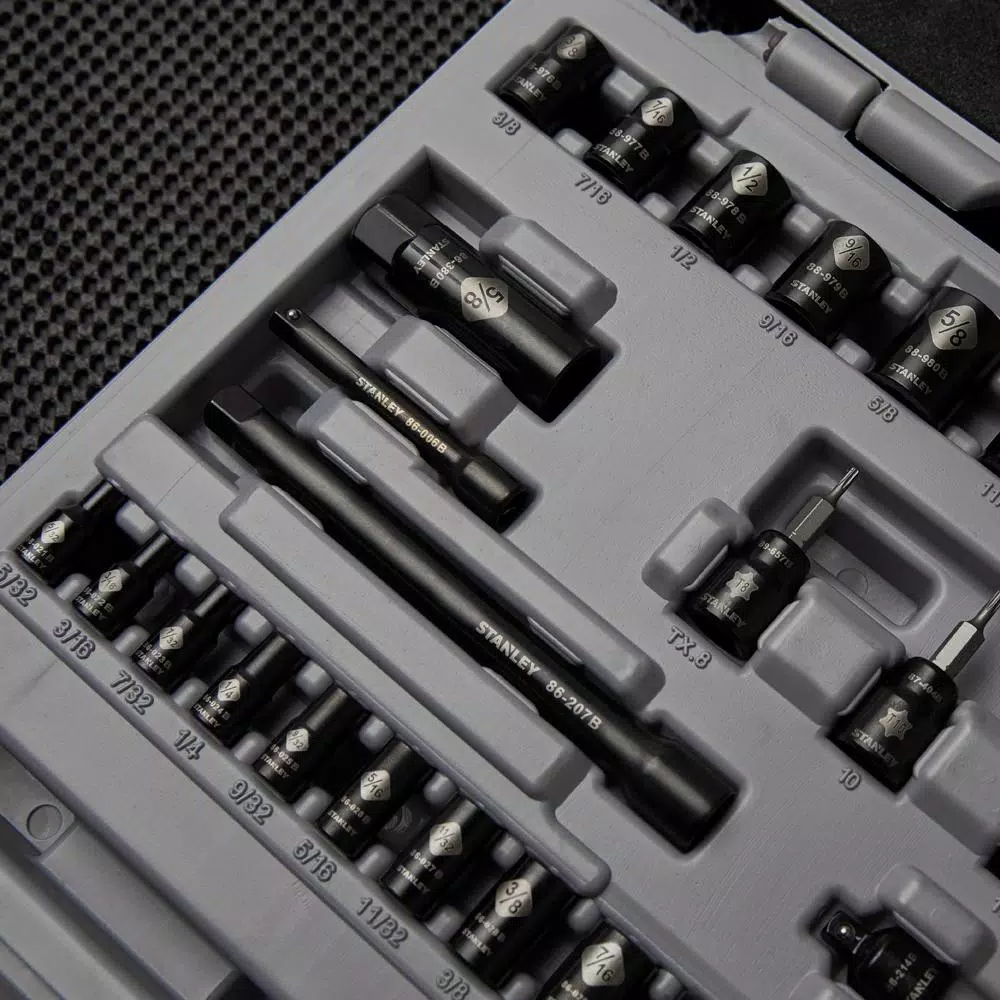 Stanley 50-Piece 3/8 in. Drive SAE and Metric Ratchet and Socket Set with Black Chrome Finish