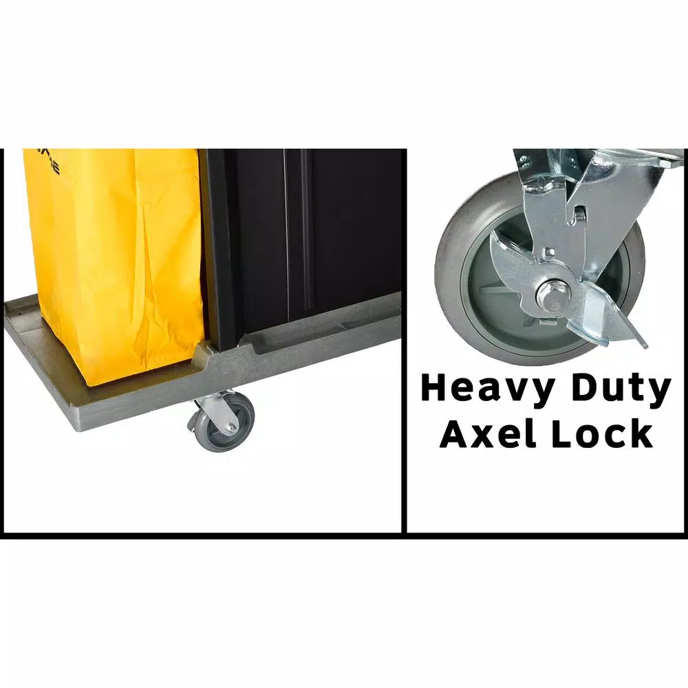 Alpine Industries 4-Shelf PVC Janitorial Cleaning Cart with 2 Yellow Vinyl Bags