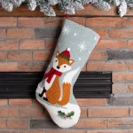 Glitzhome 19 in. Fox Hooked Christmas Stocking with Red Scarf and Santa Hat thumbnail 6