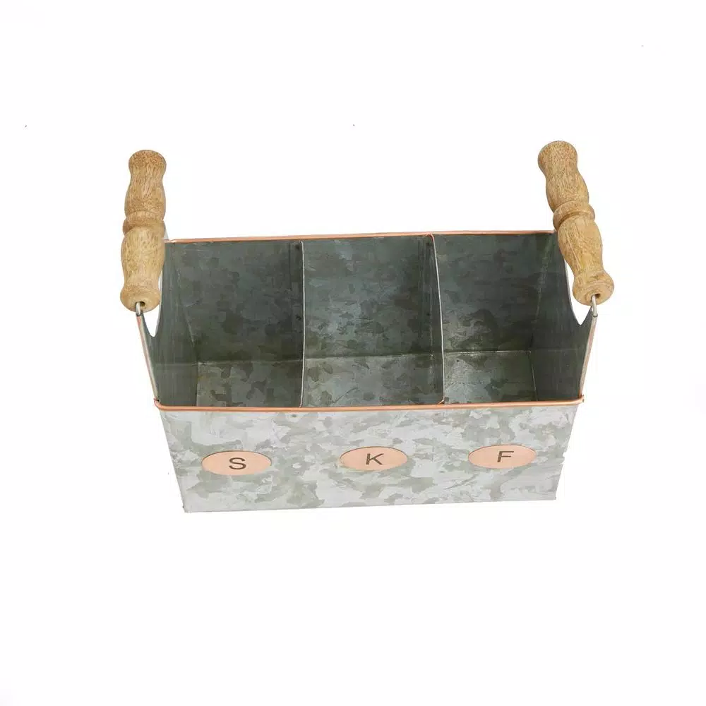 Mind Reader Silver Galvanized Steel Utensil Caddy - Kitchen Condiment & Flatware Organizer