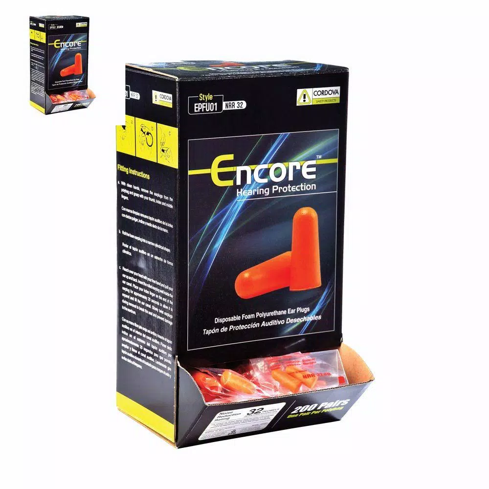 Cordova Encore Foam Ear Plug Pro Pack - 600 Pairs (3 Boxes of 200), 32 dB NRR, Orange