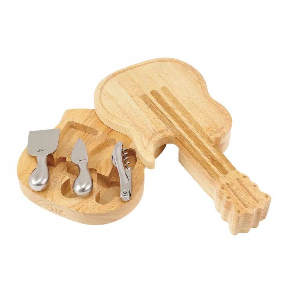 Legacy Picnic Time Guitar Cheese Board and Tool Set with Bamboo Inlays