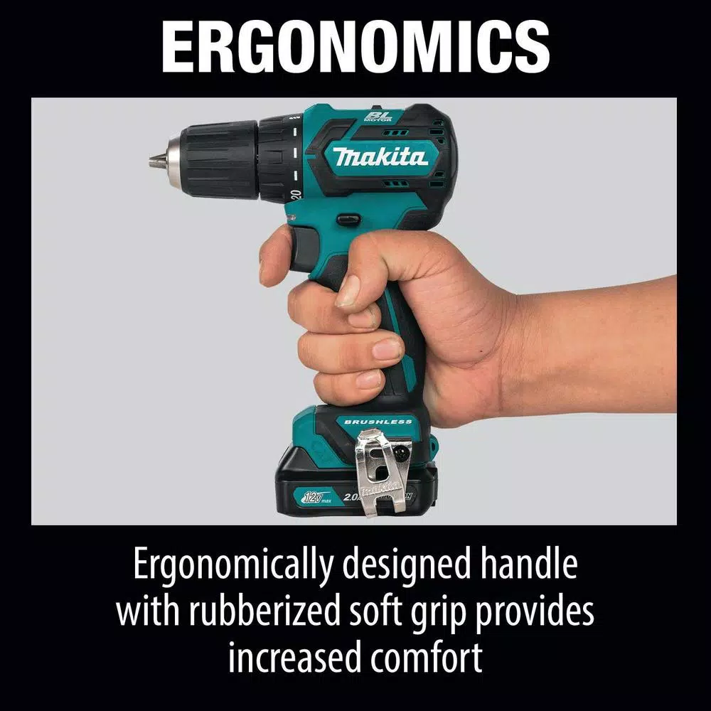 Makita 12V Max CXT Brushless 3/8 in. Cordless Driver Drill Kit with (2) 2.0Ah Batteries, Charger, and Case