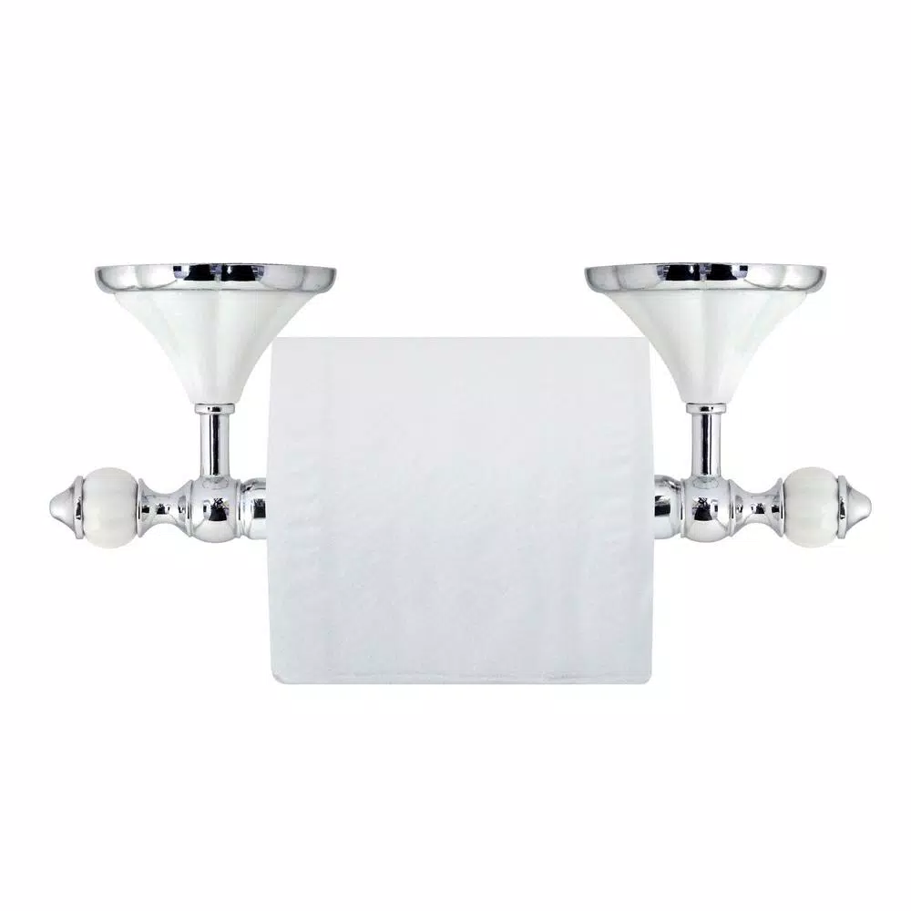 MODONA Flora Toilet Paper Holder, White Porcelain and Polished Chrome Stainless Steel Roller