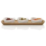BergHOFF Eclipse 4-Piece Porcelain Snack Bowl Set with Cork Tray, White thumbnail 4