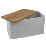 Home Basics Modern Turquoise Steel Bread Box with Natural Bamboo Lid thumbnail 1
