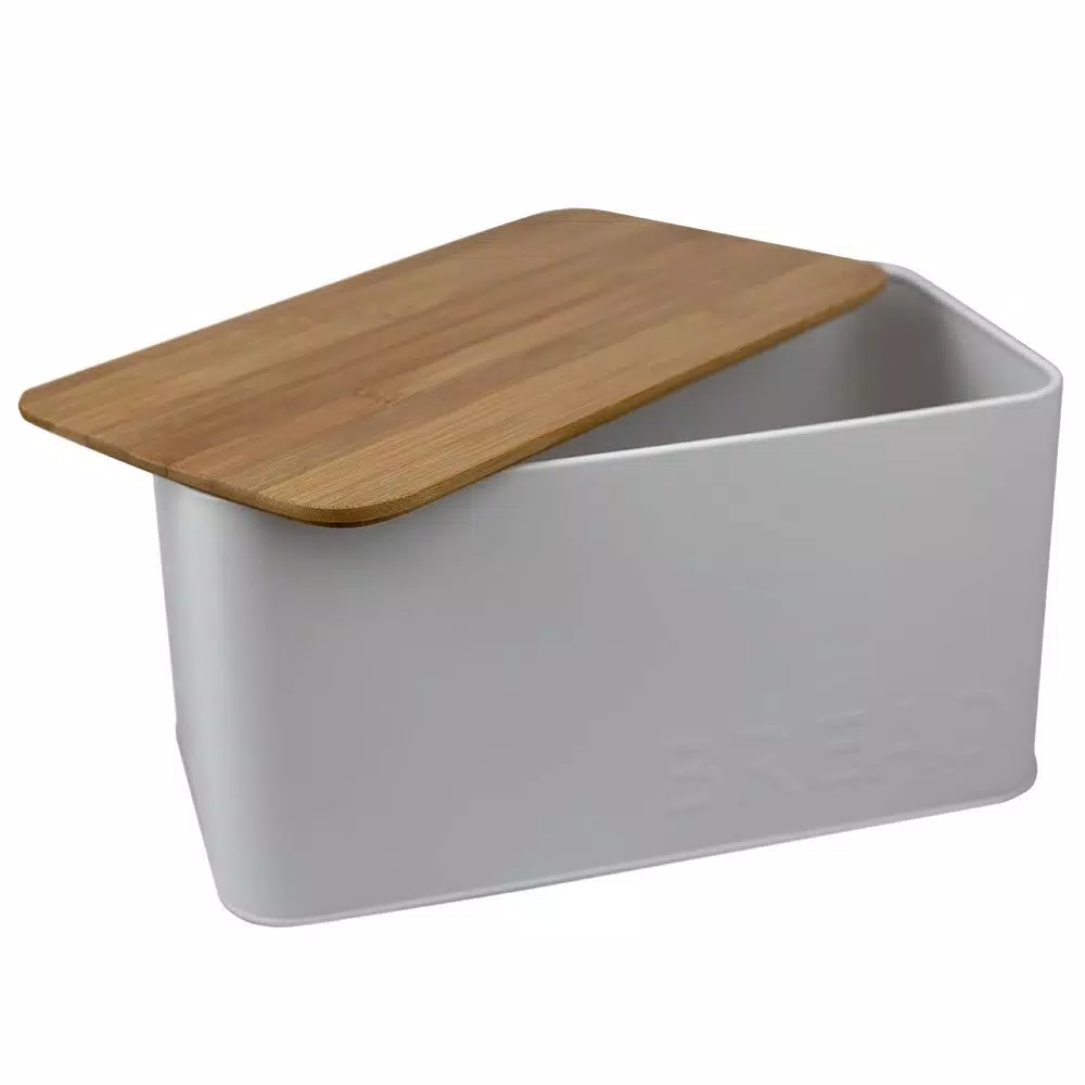 Home Basics Modern Turquoise Steel Bread Box with Natural Bamboo Lid