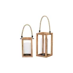 StyleWell Natural Mango Wood Candle Lanterns with Rope Handle, Set of 2 thumbnail 5