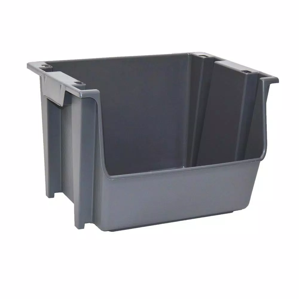 United Solutions 5 Gal. Gray Large Nesting and Stacking Plastic Bin, Case of 6