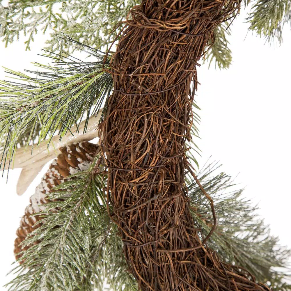 Glitzhome 24 in. Flocked Pinecone and Antler Artificial Christmas Wreath