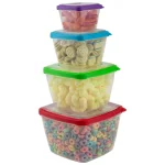 Home Basics 8-Piece Nesting Plastic Food Storage Container Set with Multi-Color Snap-On Lids thumbnail 2