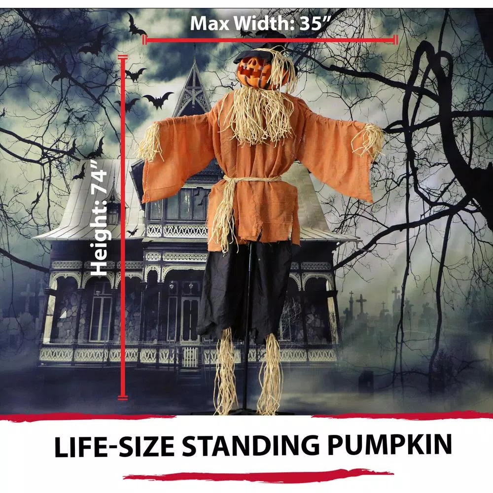 Haunted Hill Farm 6 ft. Animatronic Moaning Jack-O-Lantern Scarecrow Halloween Prop