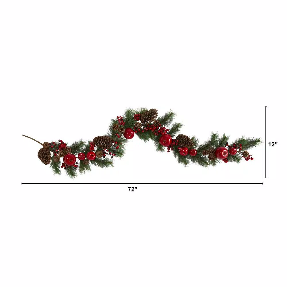Nearly Natural 6 ft. Artificial Apple and Berry Christmas Garland with Pine Cones
