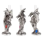 Design Toscano Three Dragons of the Amesbury Holiday Gemstone Ornament Set, 3-Piece Silver Resin thumbnail 2
