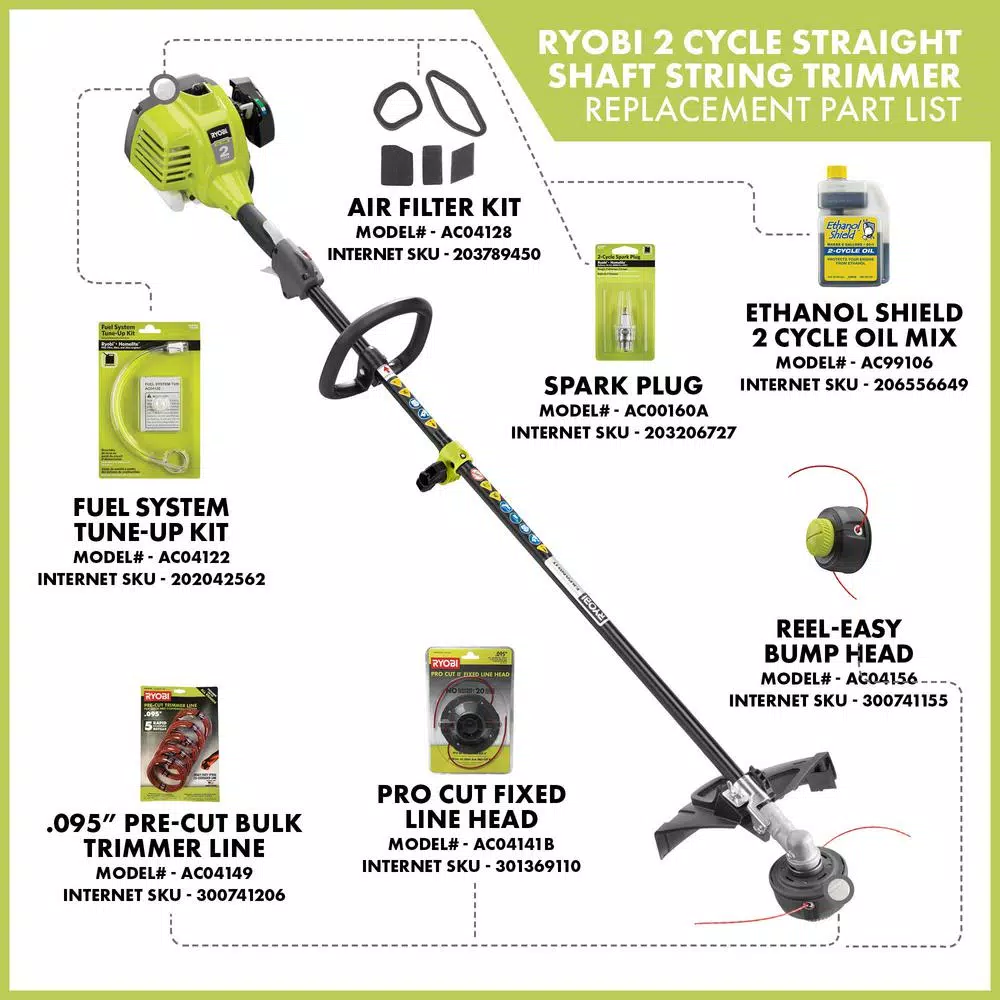 RYOBI 25cc 2-Cycle Gas Straight Shaft String Trimmer, Attachment Capable