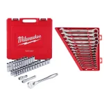 Milwaukee 62-Piece 1/2 in. Drive SAE/Metric Ratchet, Socket, and Ratcheting Wrench Set thumbnail 1