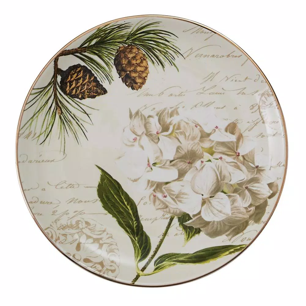 Park Designs Wintertime Multicolor Ceramic Salad Plate Set, Assorted Hydrangea and Magnolia Designs (Set of 4)