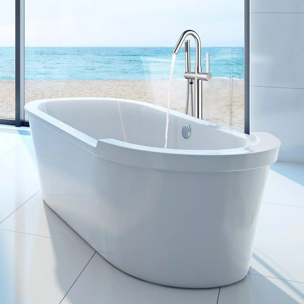 Vanity Art 40 in. Freestanding Single Handle Claw Foot Tub Faucet with Hand Shower, Polished Chrome