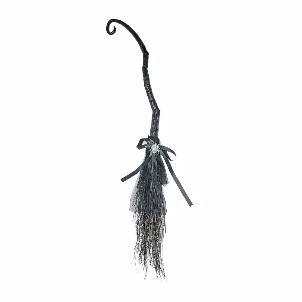 Unbranded 42 in. Witch Broom with Spider Accent - Natural Twig Halloween Standing Decor