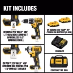 DEWALT 20V MAX XR Brushless Hammer Drill and Impact Driver Combo Kit with (2) 4.0Ah Batteries & Charger thumbnail 2