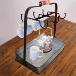 Benzara Rustic Galvanized Metal 6-Hook Crockery Holder with Wooden Handle thumbnail 8