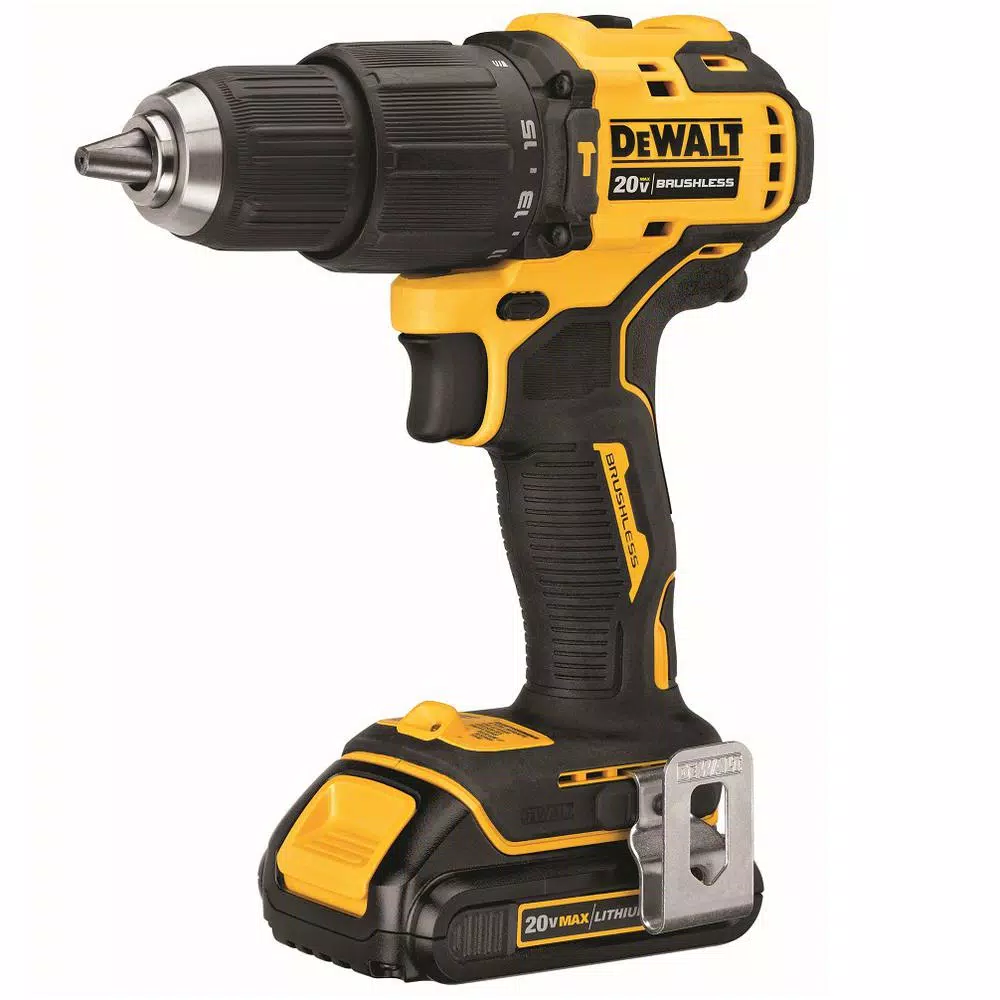 DEWALT 20V MAX ATOMIC Brushless 1/2 in. Compact Hammer Drill Kit with (2) 1.3Ah Batteries, Charger & Bag