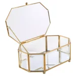 Home Details Vintage Gold Octagonal Glass Keepsake Box with Mirrored Bottom thumbnail 2
