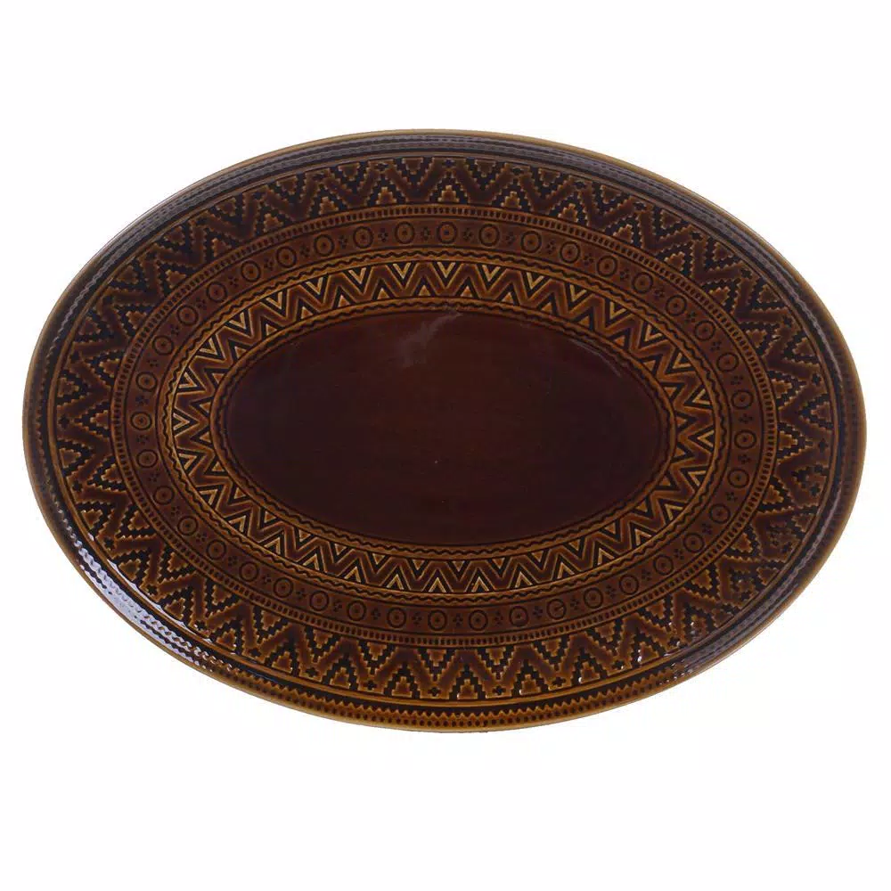 Certified International Aztec Brown Stoneware Oval Platter, 15.75 in.