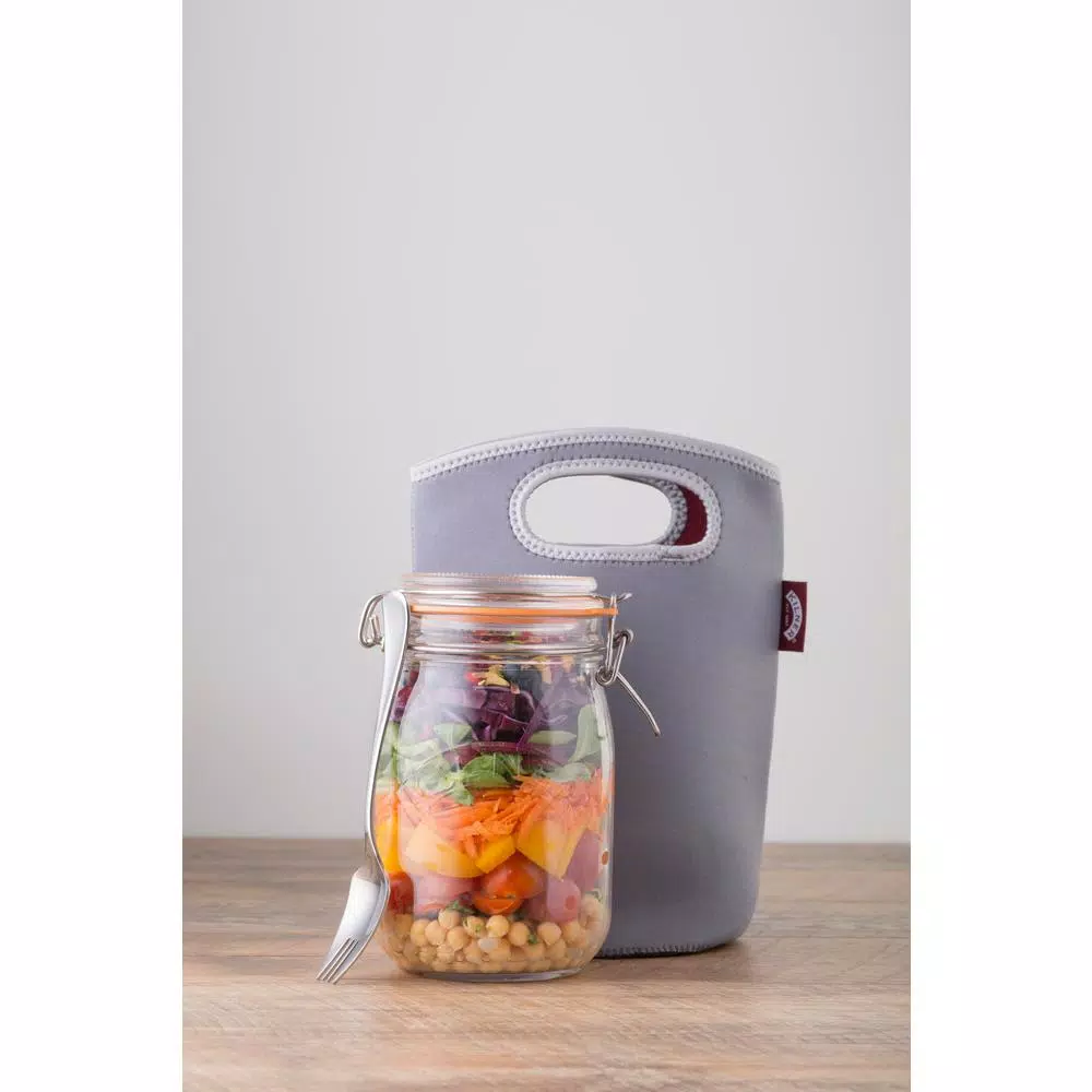 Kilner 34 oz Glass Make and Take Salad Jar Set with Neoprene Pouch and Stainless Steel Spork