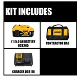 DEWALT 20V MAX XR 5.0Ah Lithium-Ion Battery, Charger, and Kit Bag Set thumbnail 2