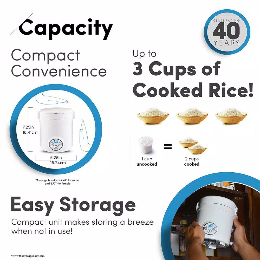 Aroma 3-Cup Mini Rice Cooker with Non-Stick Pot, White