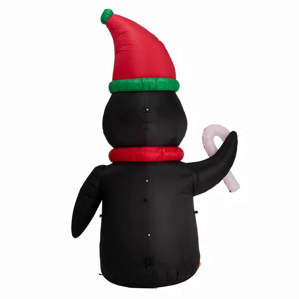 Glitzhome 8 ft. Airblown Inflatable Penguin Holiday Decor with Santa Hat and Red Scarf, Lighted