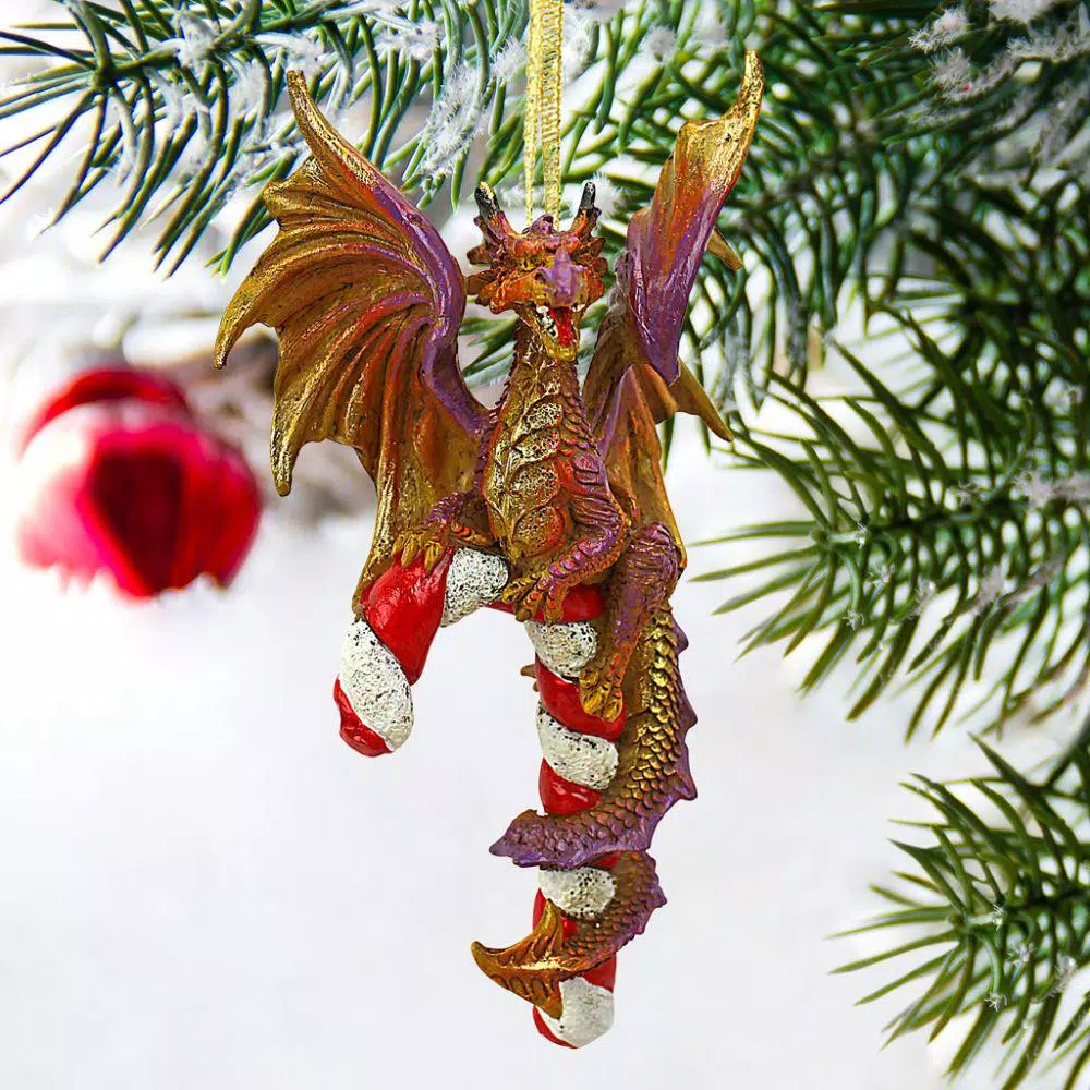 Design Toscano Cane and Abel the Dragon 2017 Holiday Ornament, 5 in. Resin Collectible