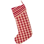 VHC Brands 20 in. Gretchen Cherry Red and Cream Check Cotton Farmhouse Christmas Stocking thumbnail 2