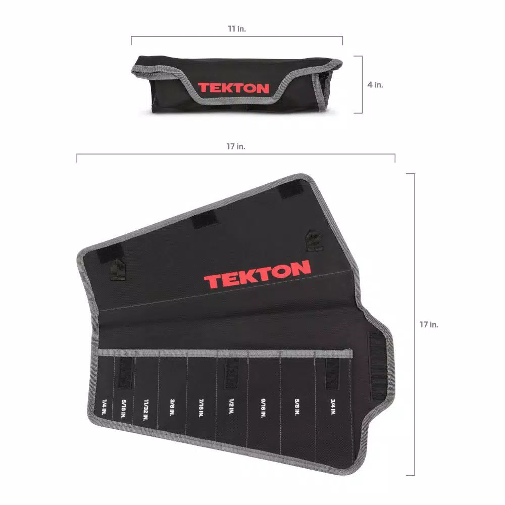 TEKTON 9-Tool Combination Wrench Roll-Up Pouch, 1/4 in. to 3/4 in.