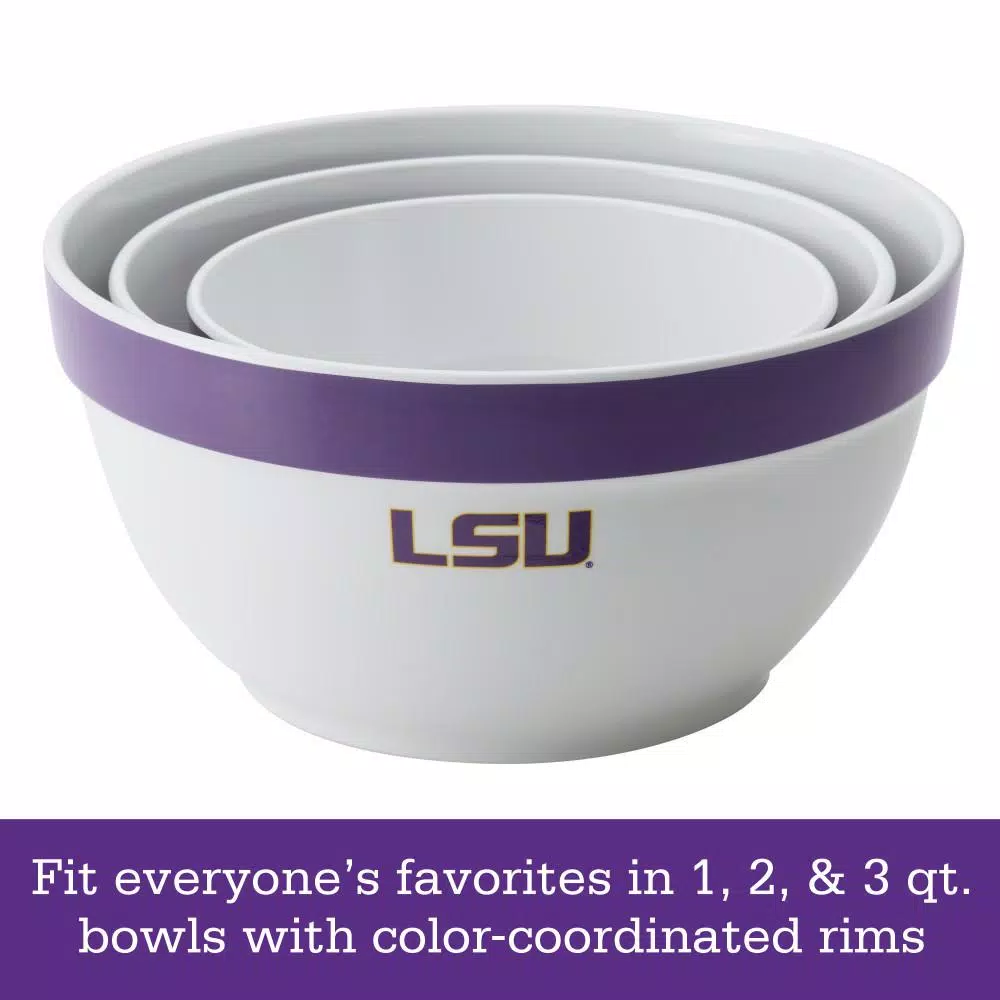 College Kitchen Collection LSU Tigers 3-Piece Nesting Party Bowl Set, Purple Melamine Serving Bowls