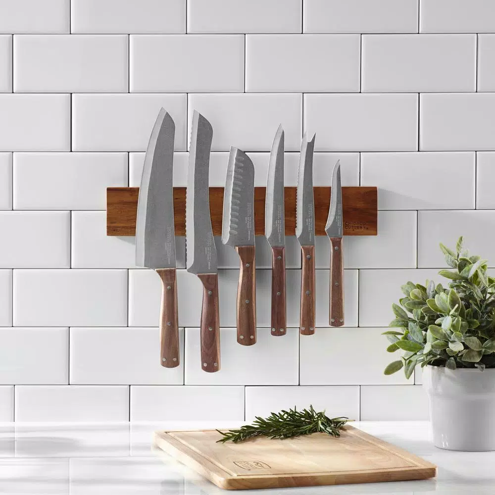 Chicago Cutlery Rustica 7-Piece German Stainless Steel Knife Set with Natural Acacia Wood Magnetic Block