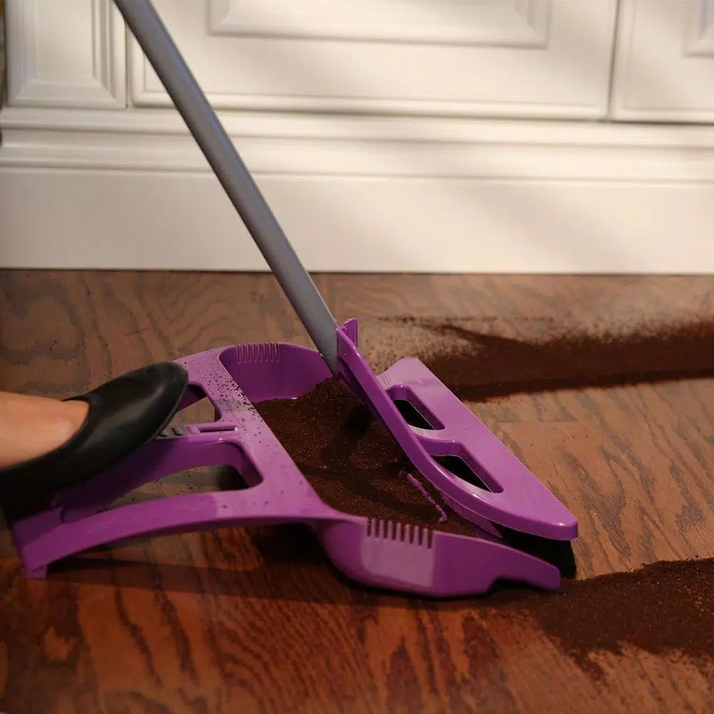WISP 3-Piece Broom and Dustpan Set with Telescoping Handle and Bristle Seal Technology - Purple