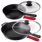 MegaChef 6-Piece Pre-Seasoned Cast Iron Skillet Set with Lids and Silicone Holders thumbnail 1