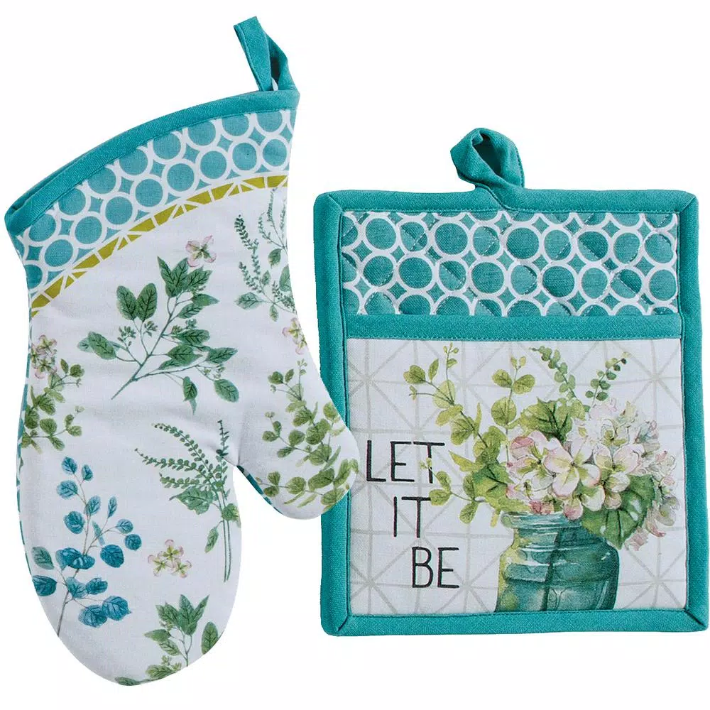 Kay Dee Lisa Audit Greenery Watercolor Cotton Kitchen Textile Set, 4-Piece