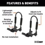 CURT Aluminum Kayak Roof Rack Carrier, 75 lb Capacity, Universal Fit thumbnail 2