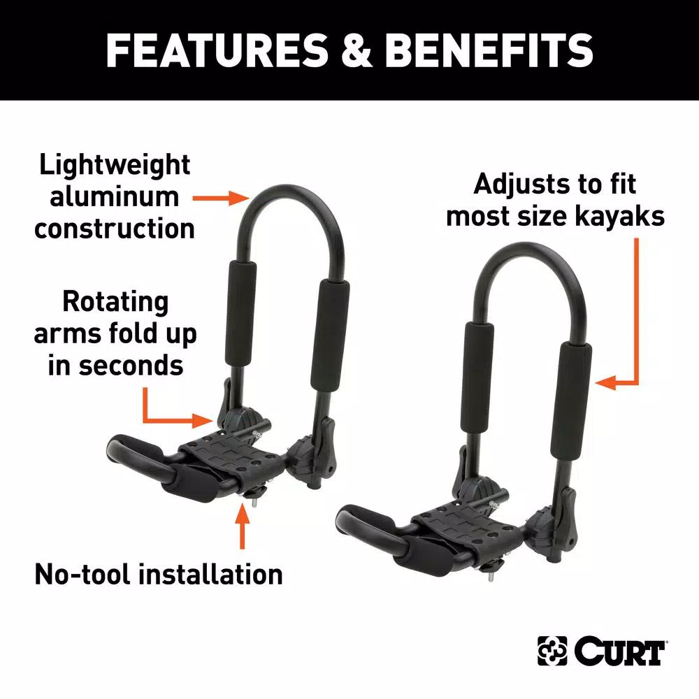 CURT Aluminum Kayak Roof Rack Carrier, 75 lb Capacity, Universal Fit