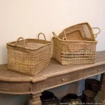 Zentique Handmade Rectangular Seagrass Woven Wicker Basket with Handles, Brown thumbnail 1