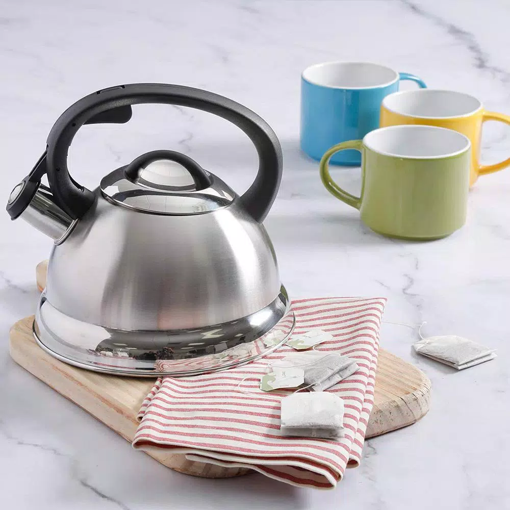 Mr. Coffee Flintshire 1.75 Qt. Stainless Steel Whistling Tea Kettle, Silver