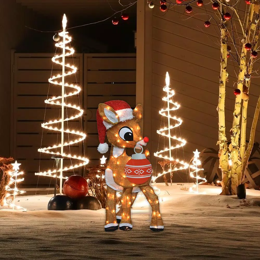 Rudolph 32 in. Rudolph 2D Outdoor Lighted Christmas Decoration with Ornament