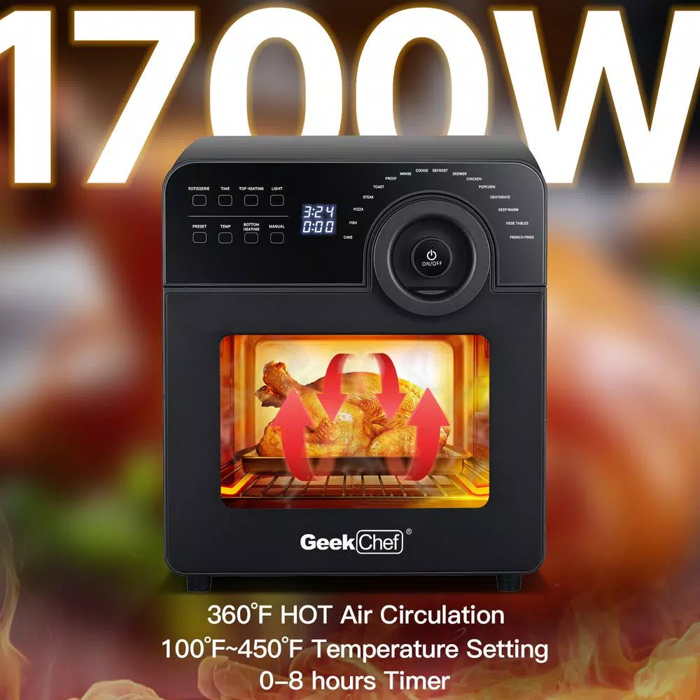 Boyel Living 15 Qt. Black Stainless Steel 16-in-1 Digital Air Fryer Oven with Rotisserie and Dehydrator, 1700W