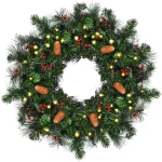 Costway 24 in. Pre-Lit Artificial Christmas Wreath with 50 Warm White LED Lights and Timer thumbnail 1