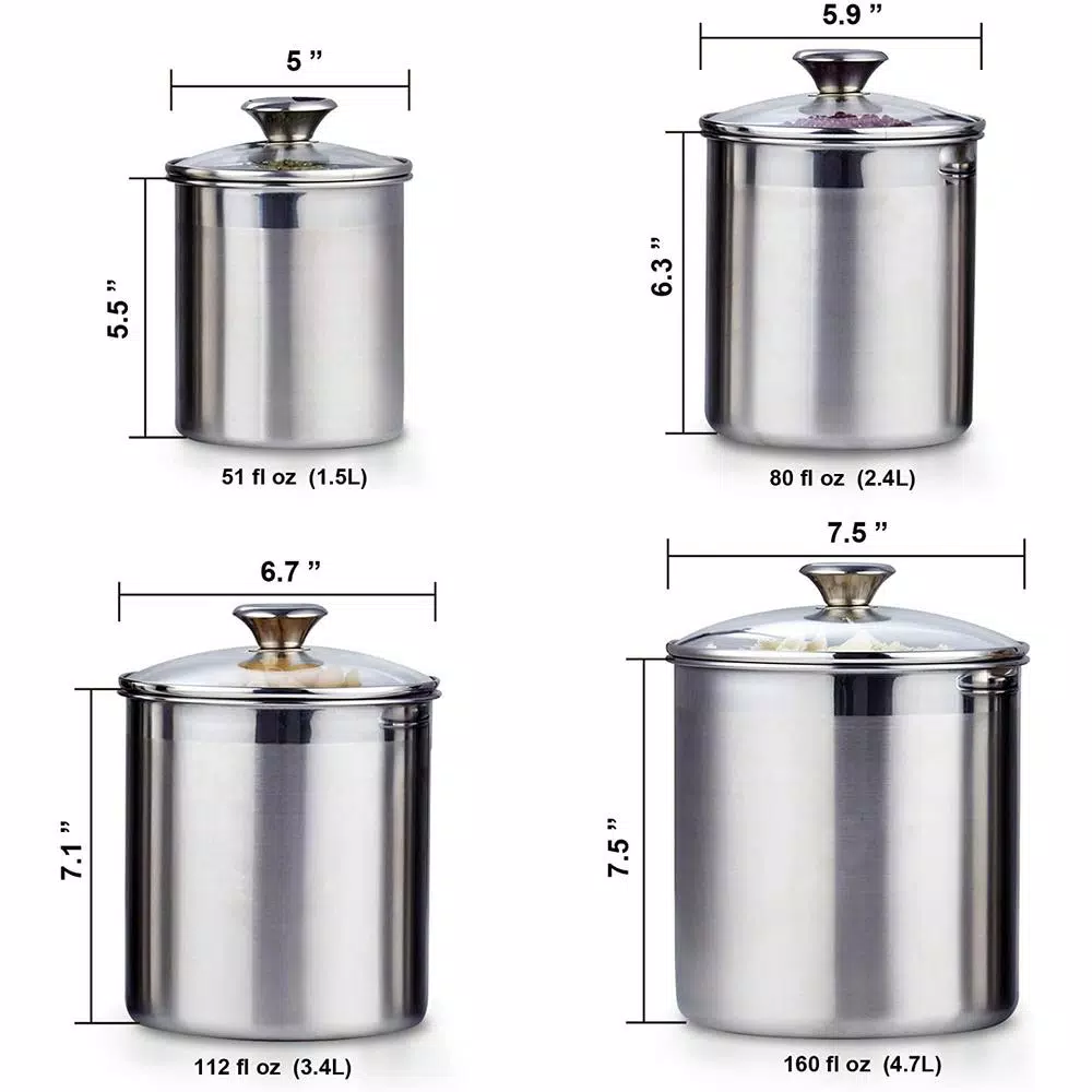 Cooks Standard 4-Piece 18/10 Stainless Steel Canister Set with Tempered Glass Lids