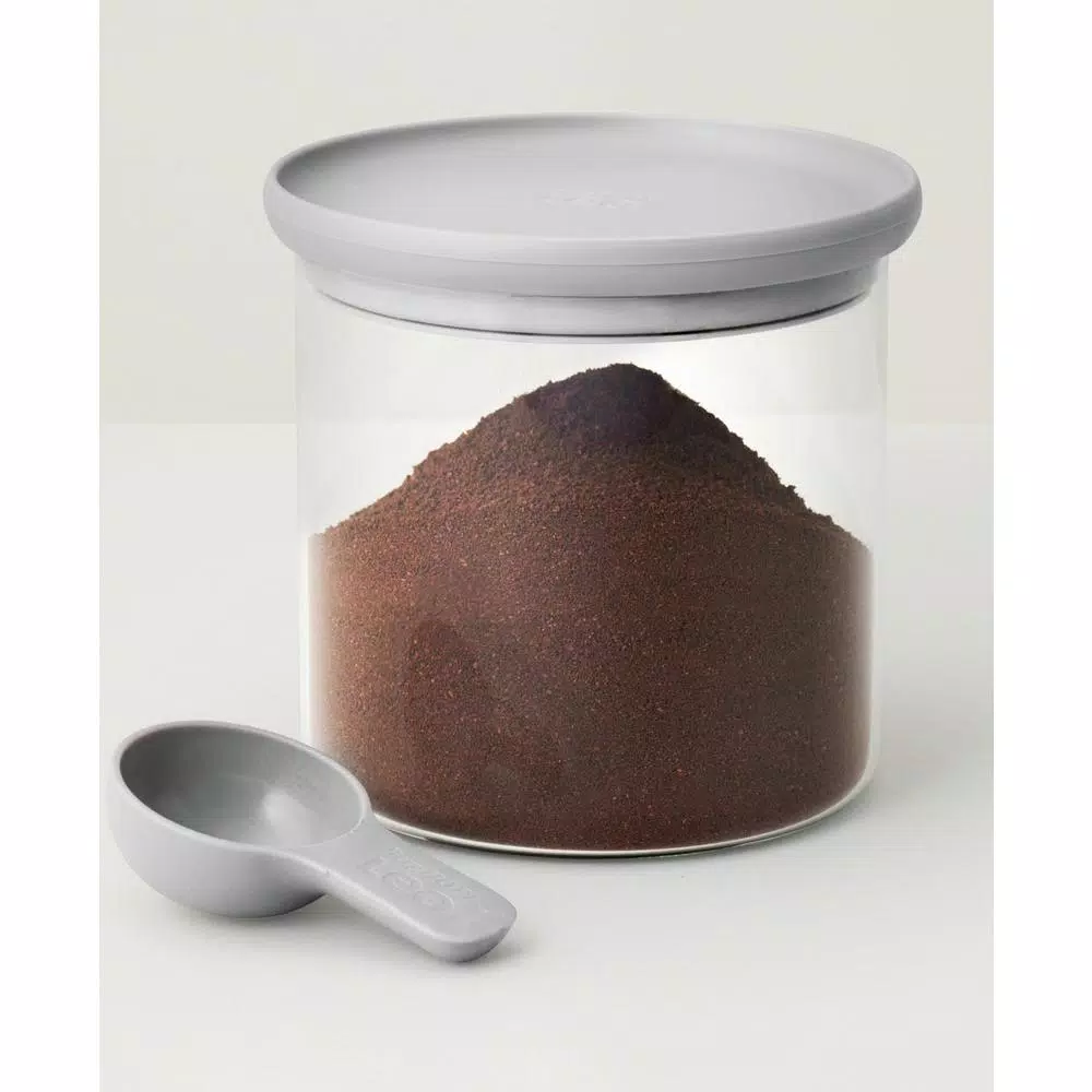 BergHOFF Leo 5 in. x 5 in. Gray Glass Food Container with Measuring Spoon
